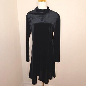 Impressions of California Black Velvet A-Line Dress‎ Long Sleeve Vintage 90s M